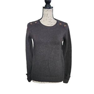 Pink Clover Women's Size Small Dark Gray Button Detail Knit Crew neck Sweater